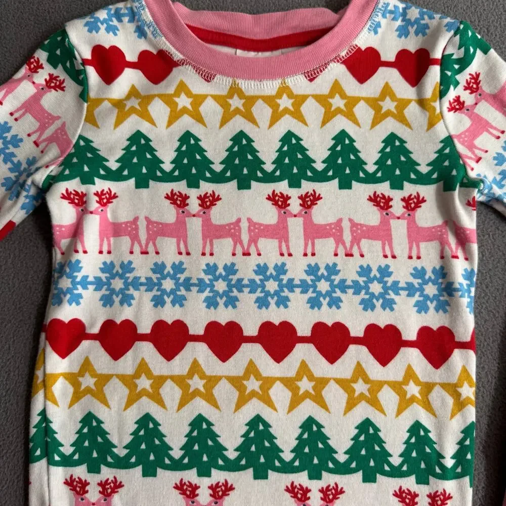 Mini Boden Fair Isle Striped Christmas Holiday Pajama Top Long Sleeve 5Y Pink
